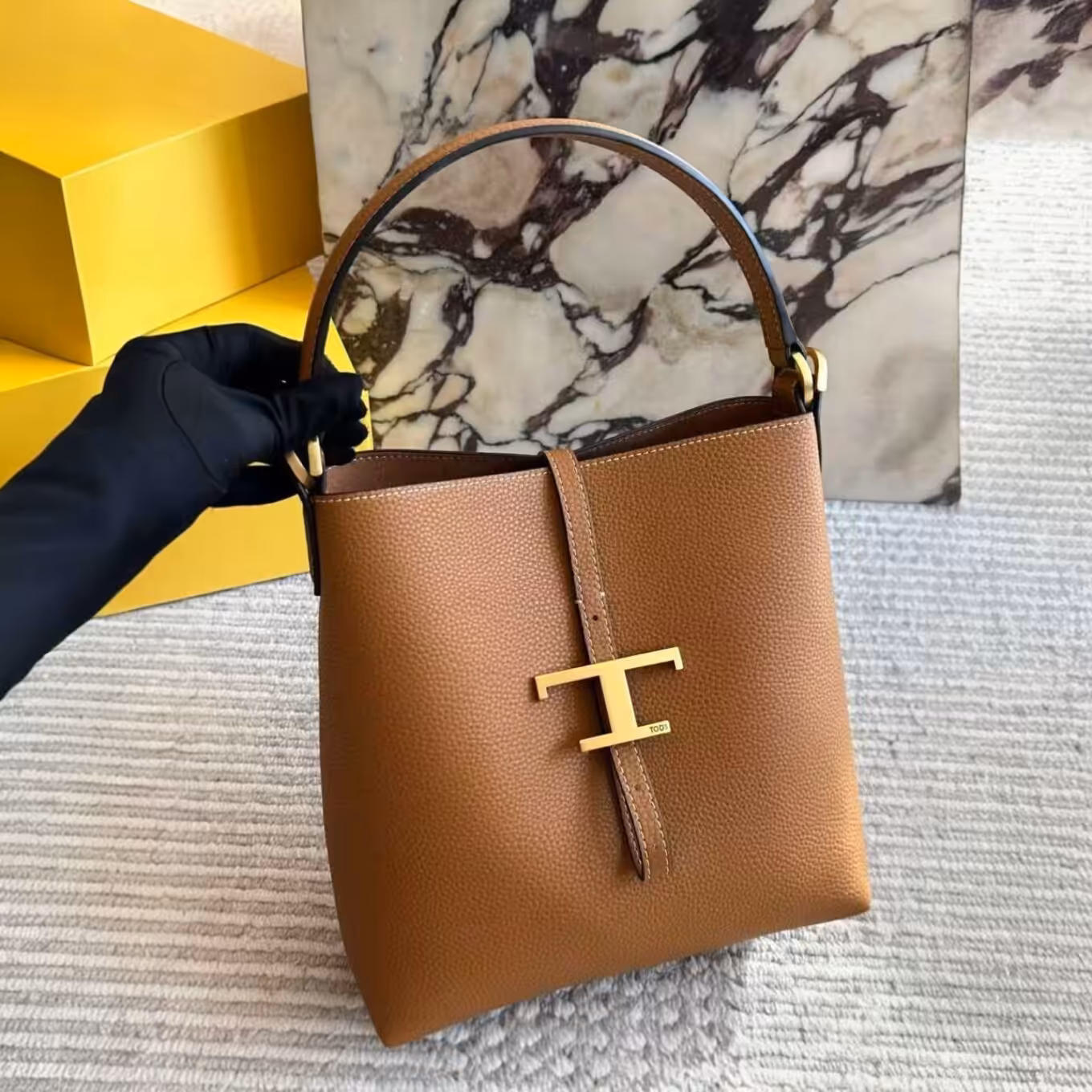 Tods T Timeless Brown Bucket Bag (With Box)