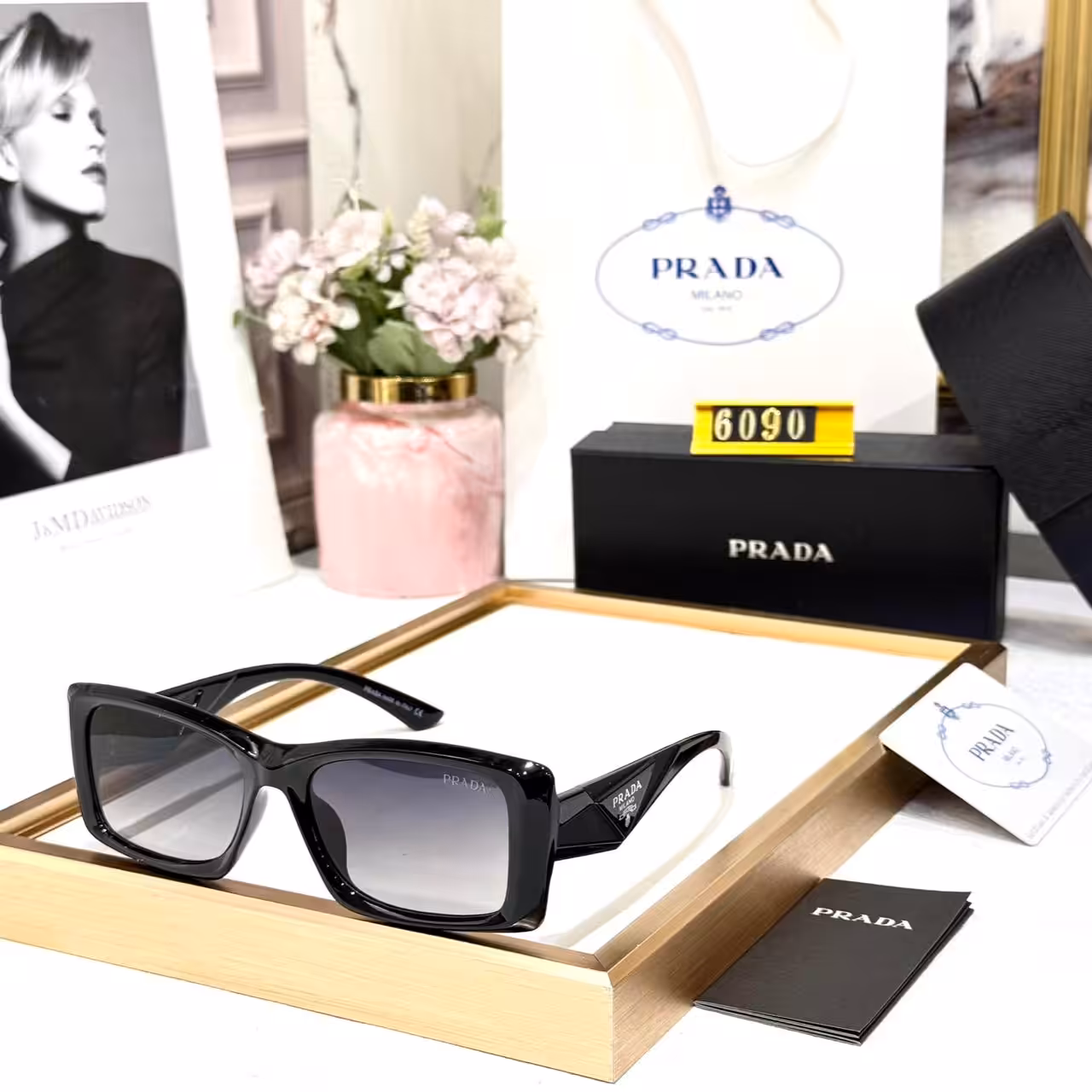 Prada Black Square Unisex Sunglass