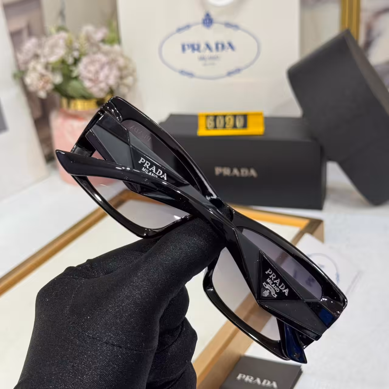 Prada Black Square Unisex Sunglass