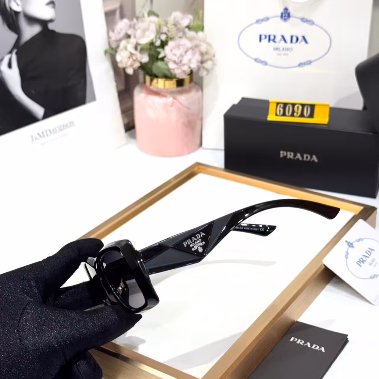 Prada Black Square Unisex Sunglass