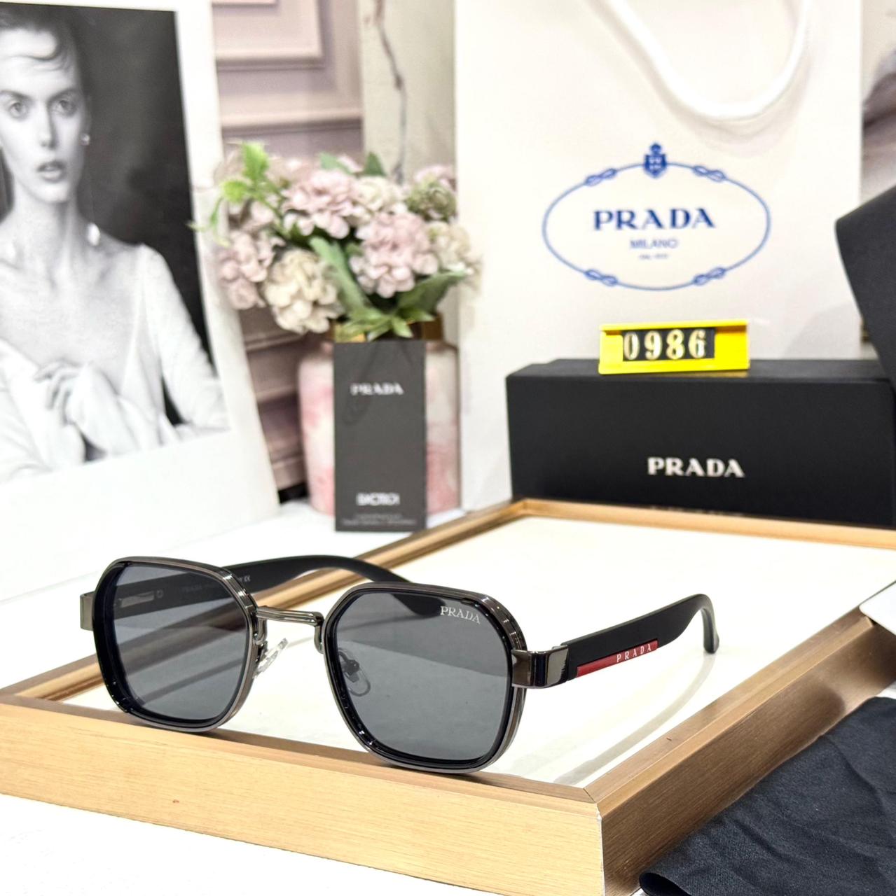Prada Black Square Unisex Sunglasses