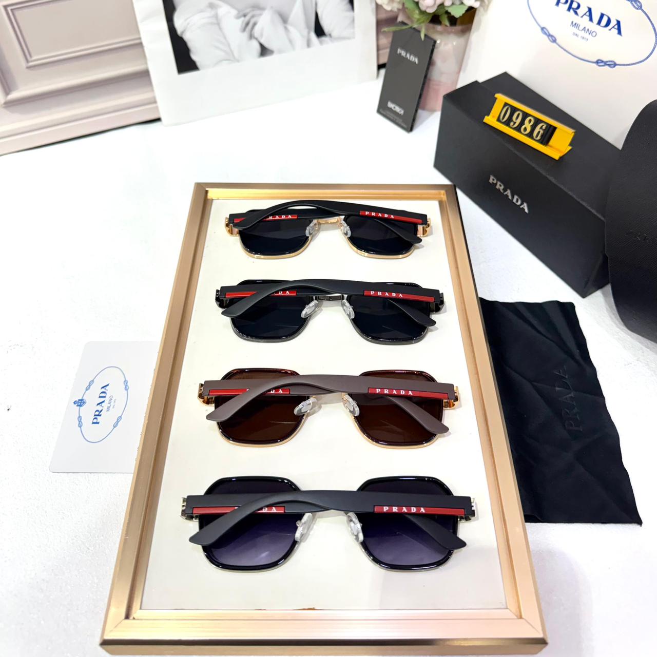 Prada Black Square Unisex Sunglasses
