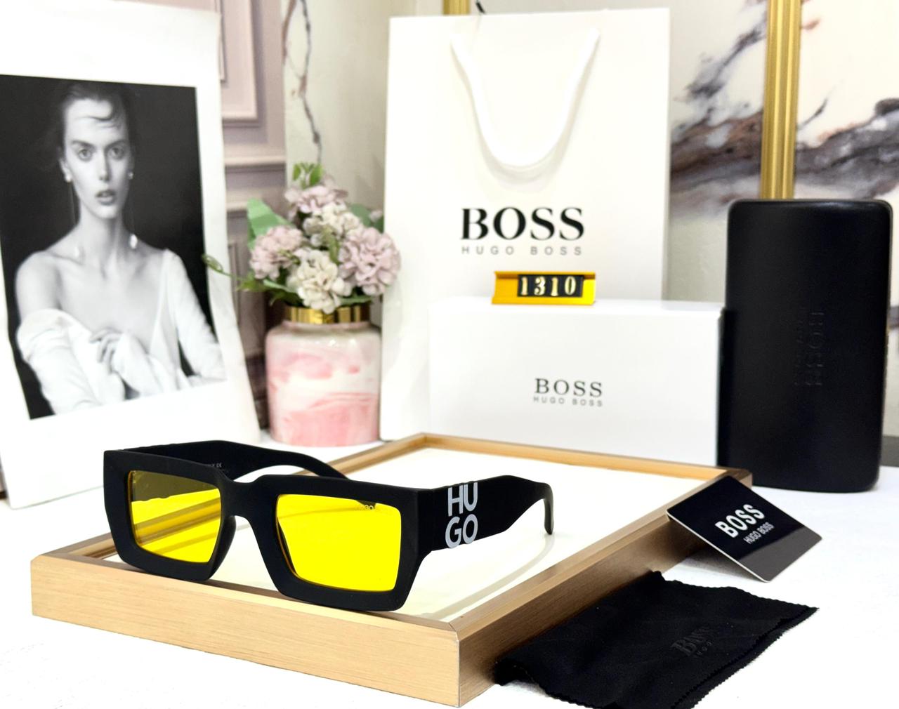 Hugo Boss Wayfarer Yellow Black Matte Men’s Sunglasses