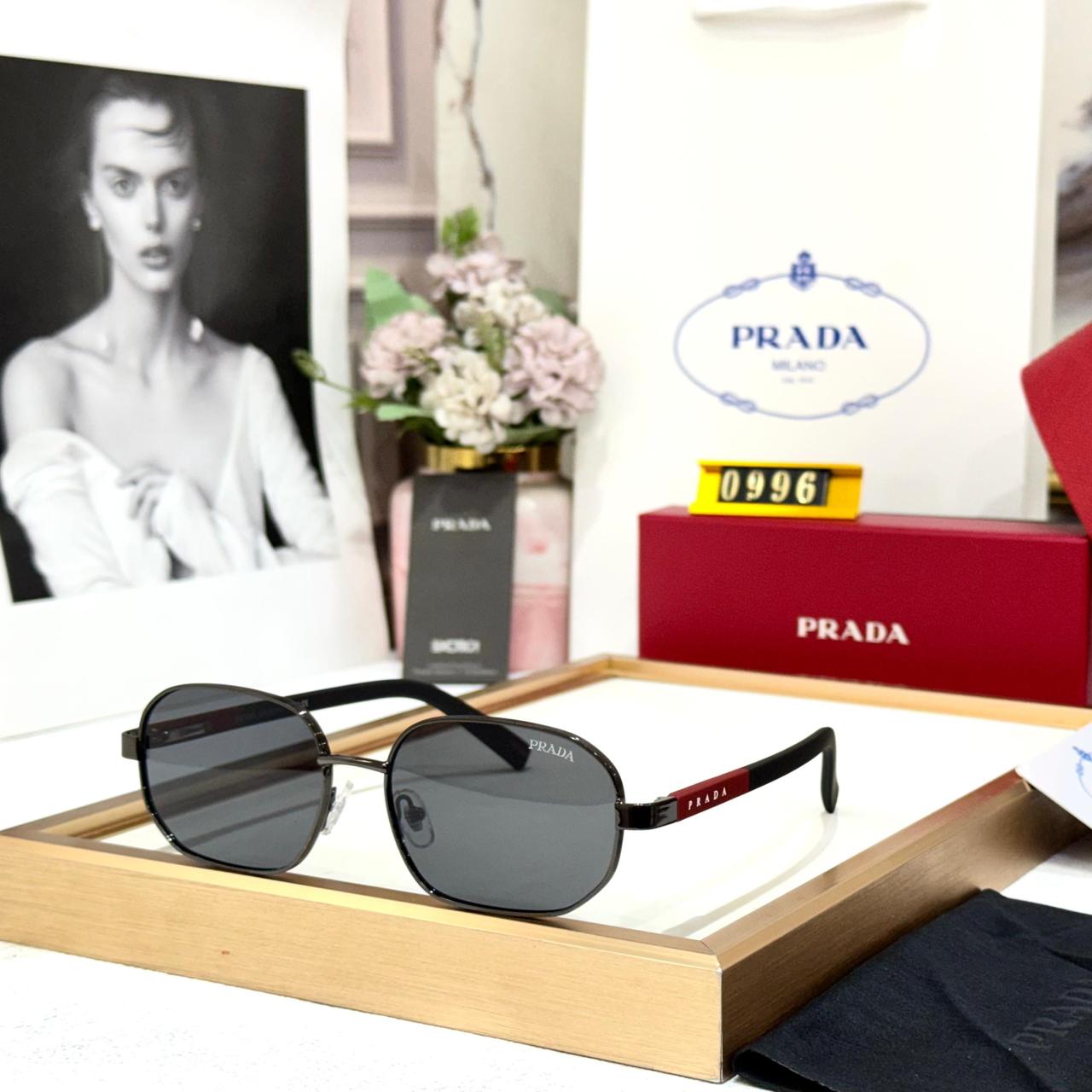 Prada Black Square Unisex Sunglasses