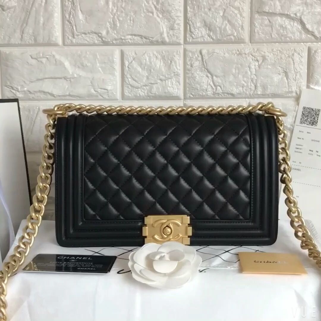 Chanel Leboy Medium Black Color Gold Accessories Sling Bag (With Box)