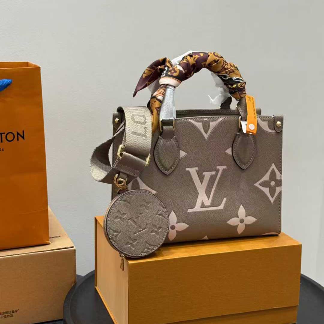 Louis Vuitton On the Go Grey Embossed BB Tote (With Box Double Box Packaging)