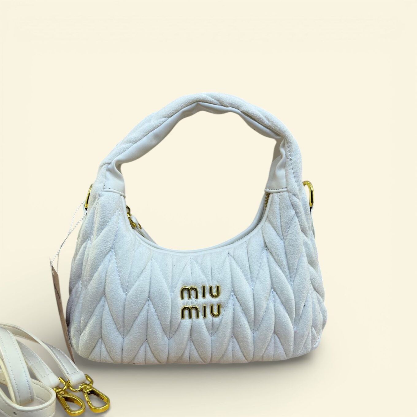 Miu Miu Wander Velvet White Shoulder Bag (With Box)