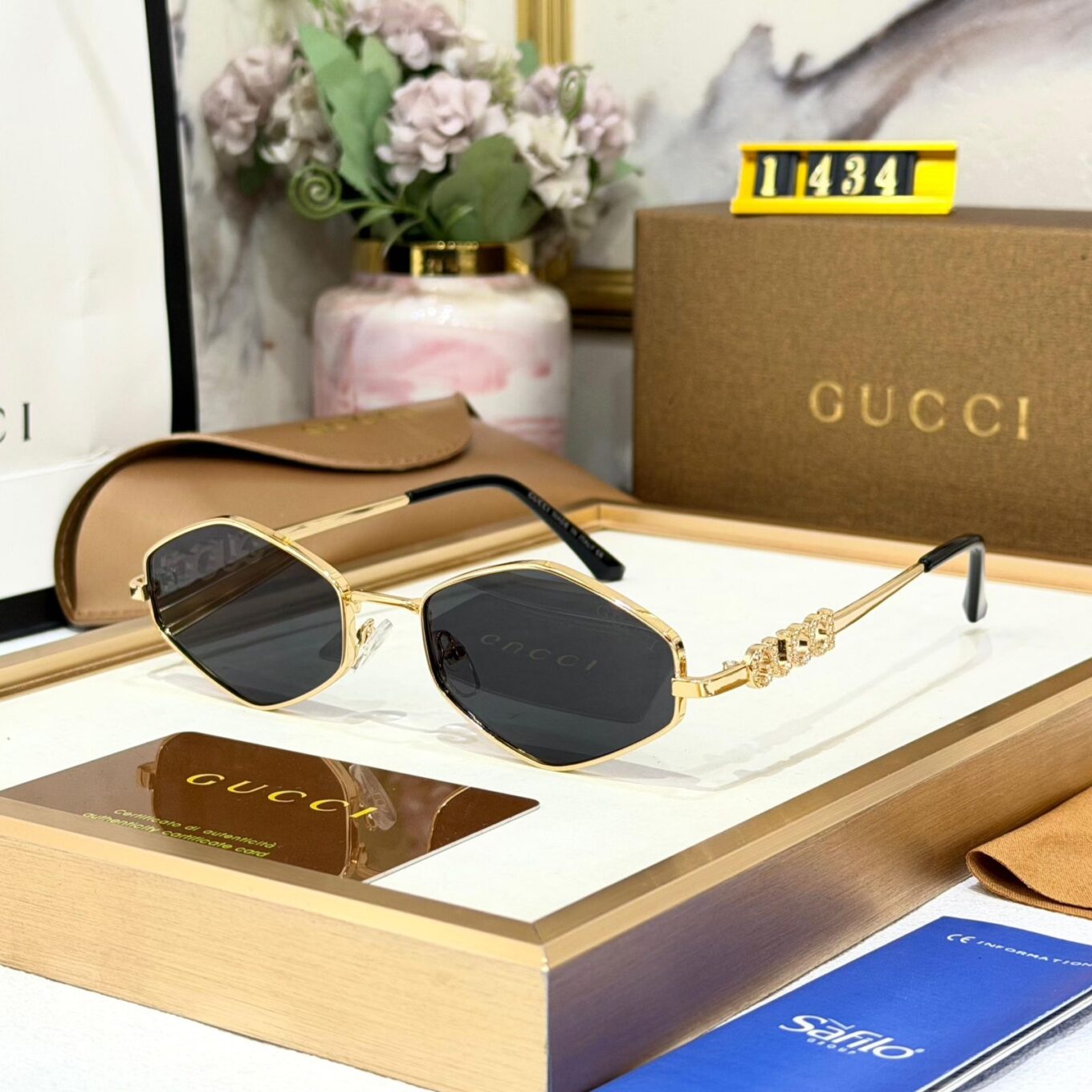 Gucci Hexagonal Black Sunglass For Women