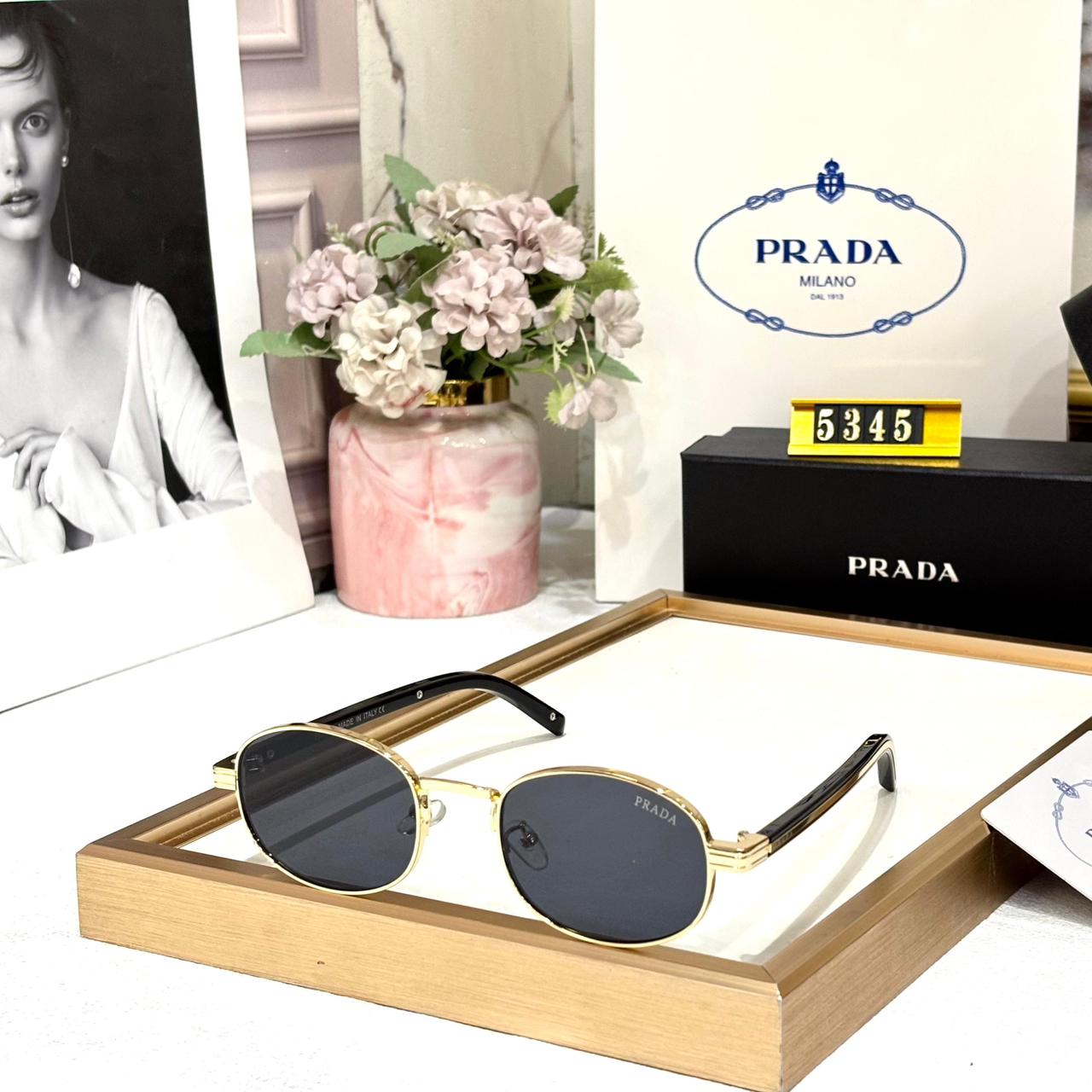 Prada Oval Black Unisex Sunglass