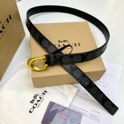 Coach Signature C Buckle Black Monogram Women's Belt