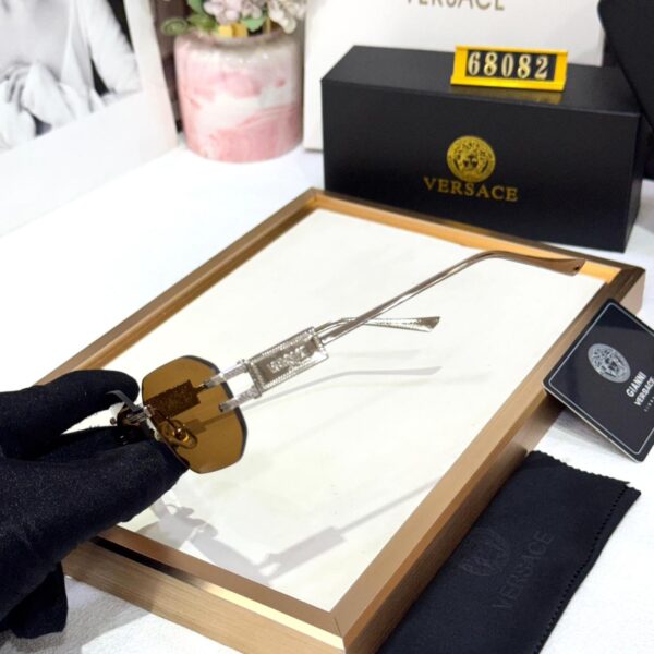 Versace Rectangular Brown Silver Unisex Sunglass