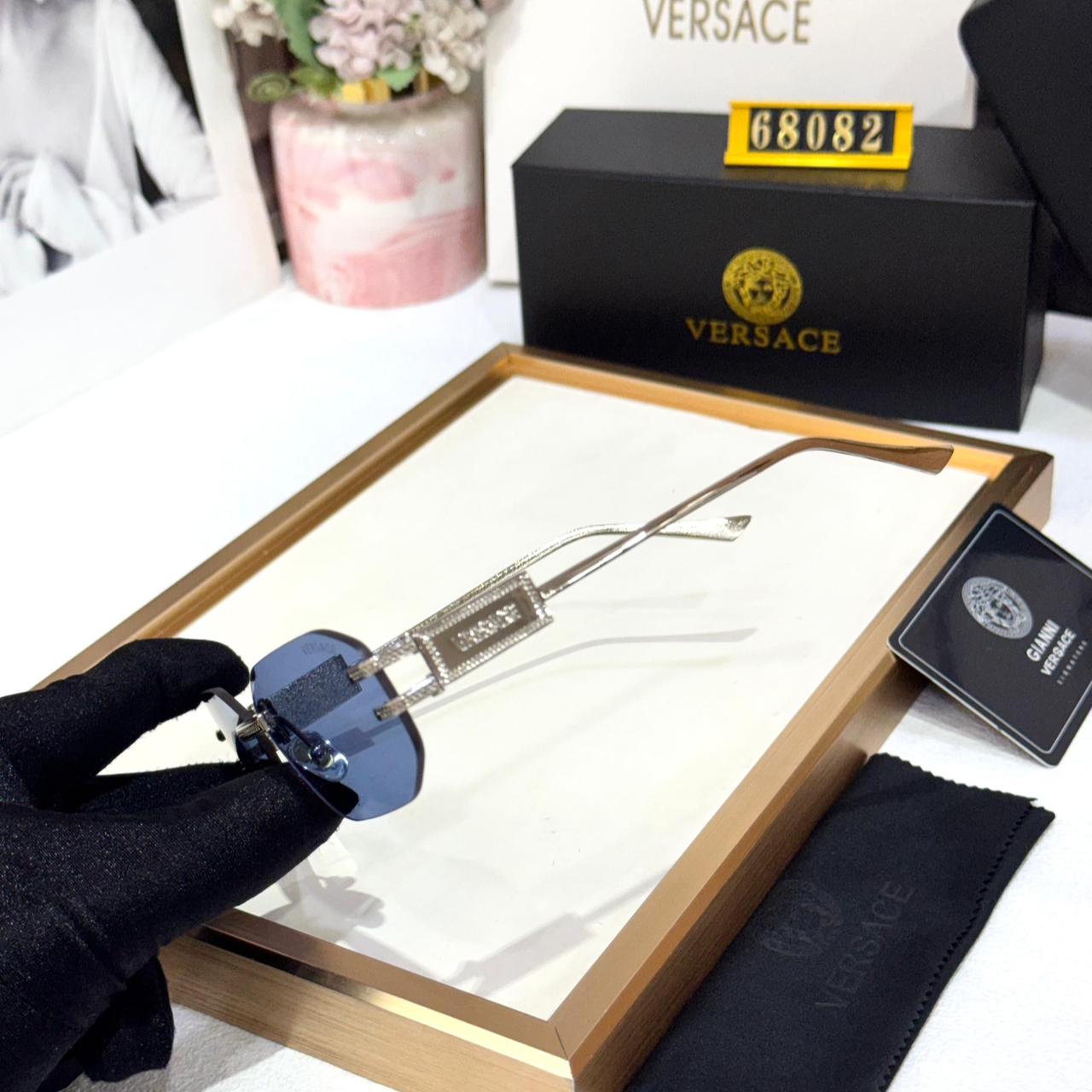 Versace Rectangular Blue Silver Unisex Sunglass