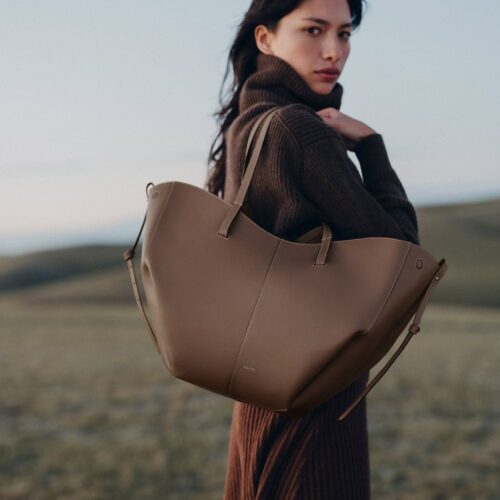 Polene Cyme Textured Khaki Handbag