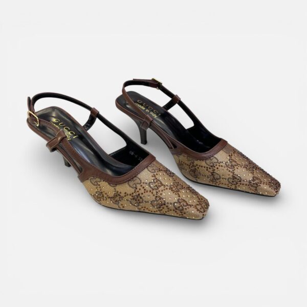 Gucci Beige And Ebony GG Canvas Heel