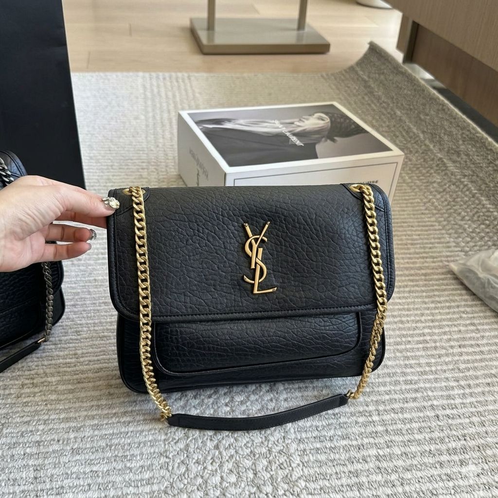 YSL Black Color Niki Grained Sling Bag (With Box)