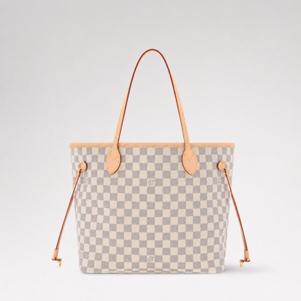 Louis Vuitton Neverfull MM White Check Premium Tote Bag (With Double Box)