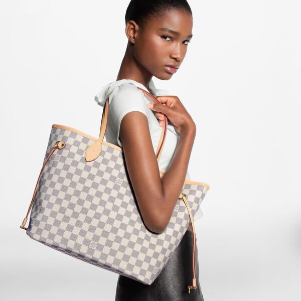 Louis Vuitton Neverfull MM White Check Premium Tote Bag (With Double Box)