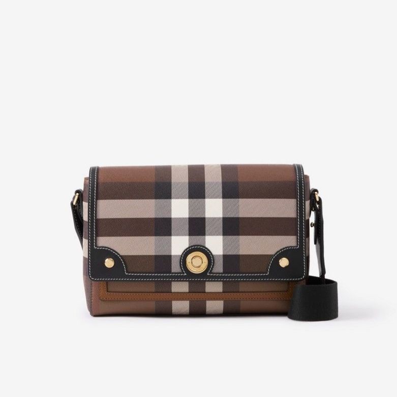 Burberry Note Small Check Birch Brown Sling Bag (With Box)