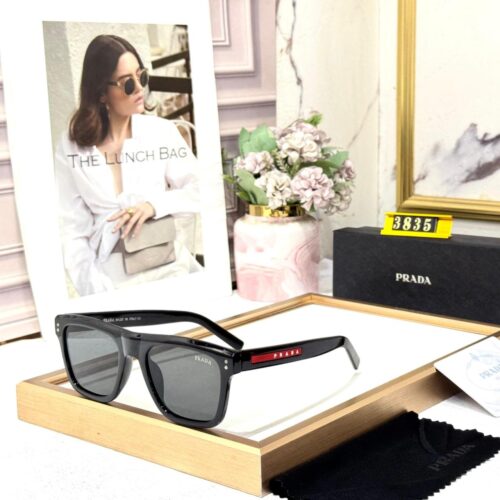 Prada Black Rectangular Glossy Sunglasses
