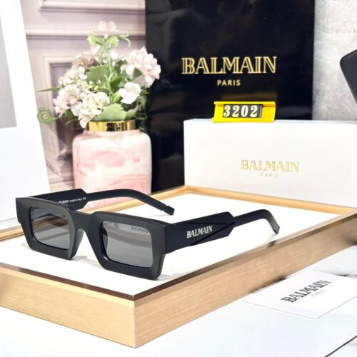 Balmain Black Rectangular Acetate Unisex Sunglasses