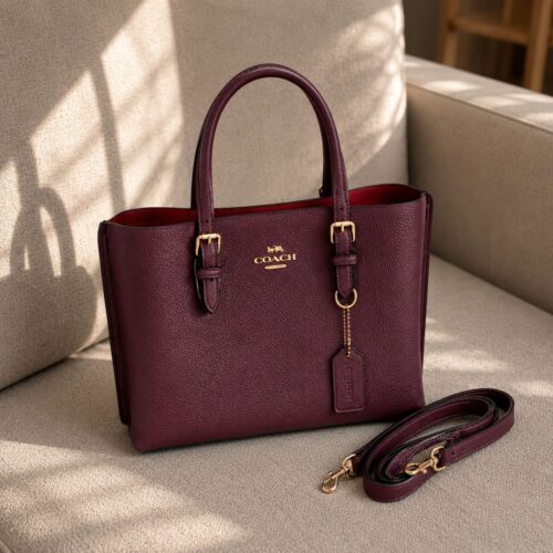 Coach Mollie 25 Maroon Tote Bag (With Box)