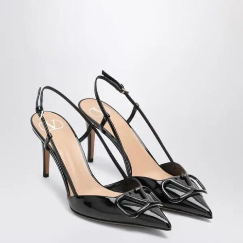 Valentino Vlogo Black Glossy Slingback Heel