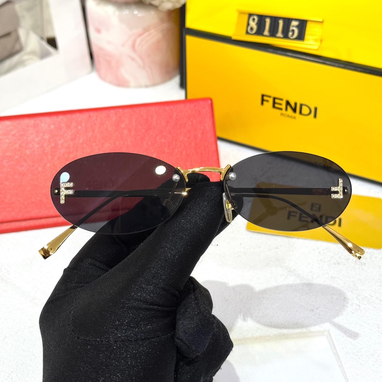 Fendi Crystal Oval Black UV Protected Women’s Sunglass
