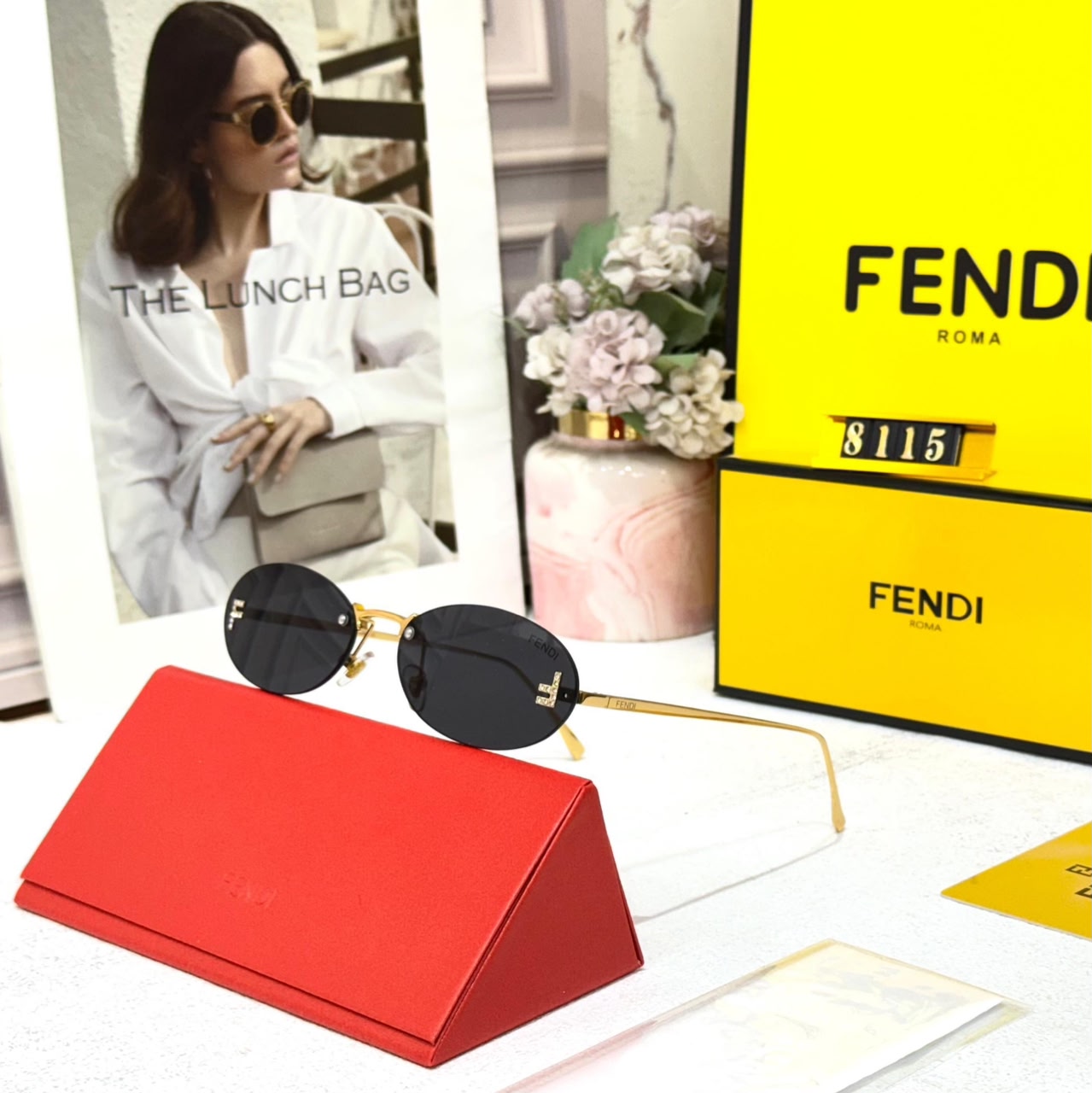 Fendi Crystal Oval Black UV Protected Women’s Sunglass