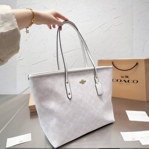 Coach White Signature City Tote Bag (With Box)