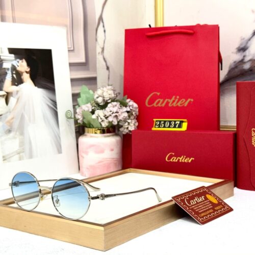 Cartier Round Silver Frame Blue Gradient Sunglasses
