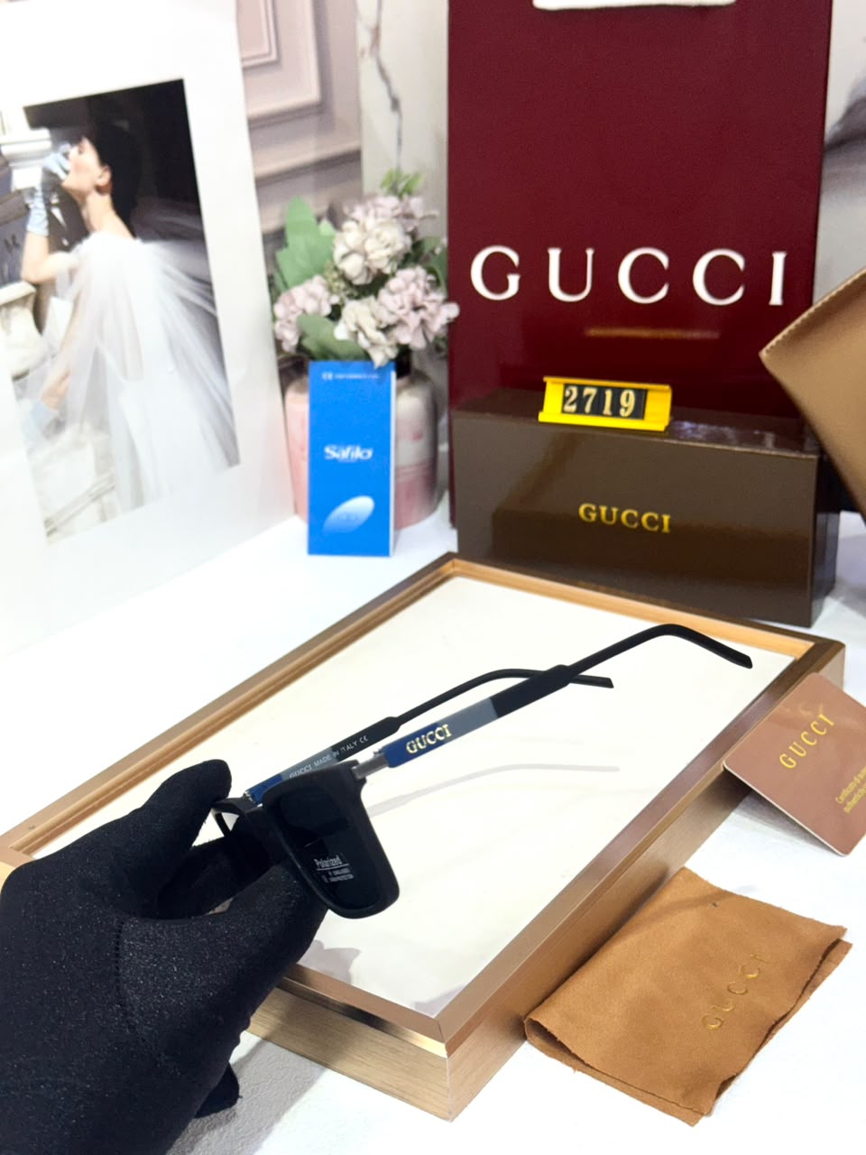 Gucci Polarized Square Matte Black Frame & Black Sunglasses