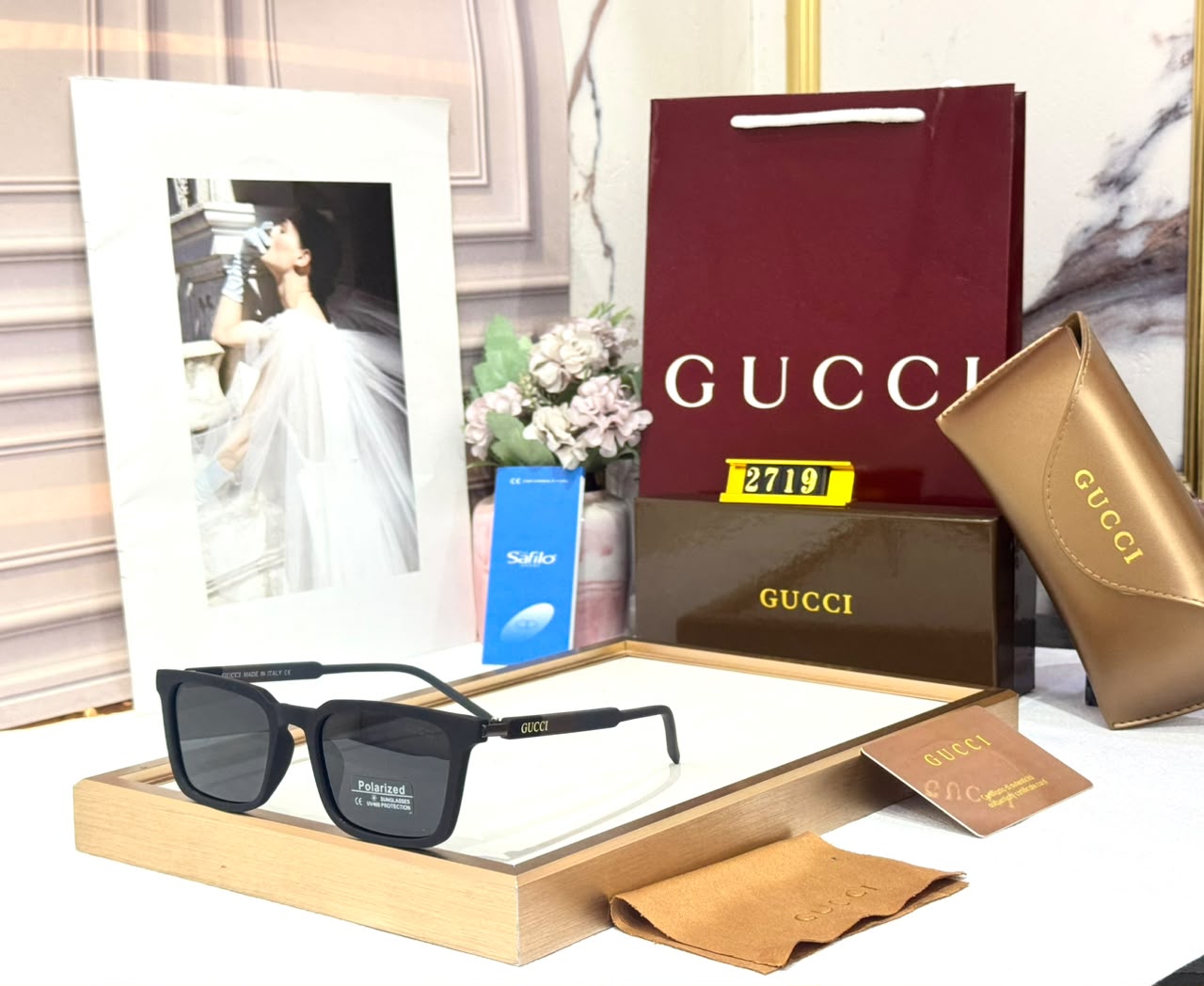 Gucci Polarized Square All Black Sunglasses