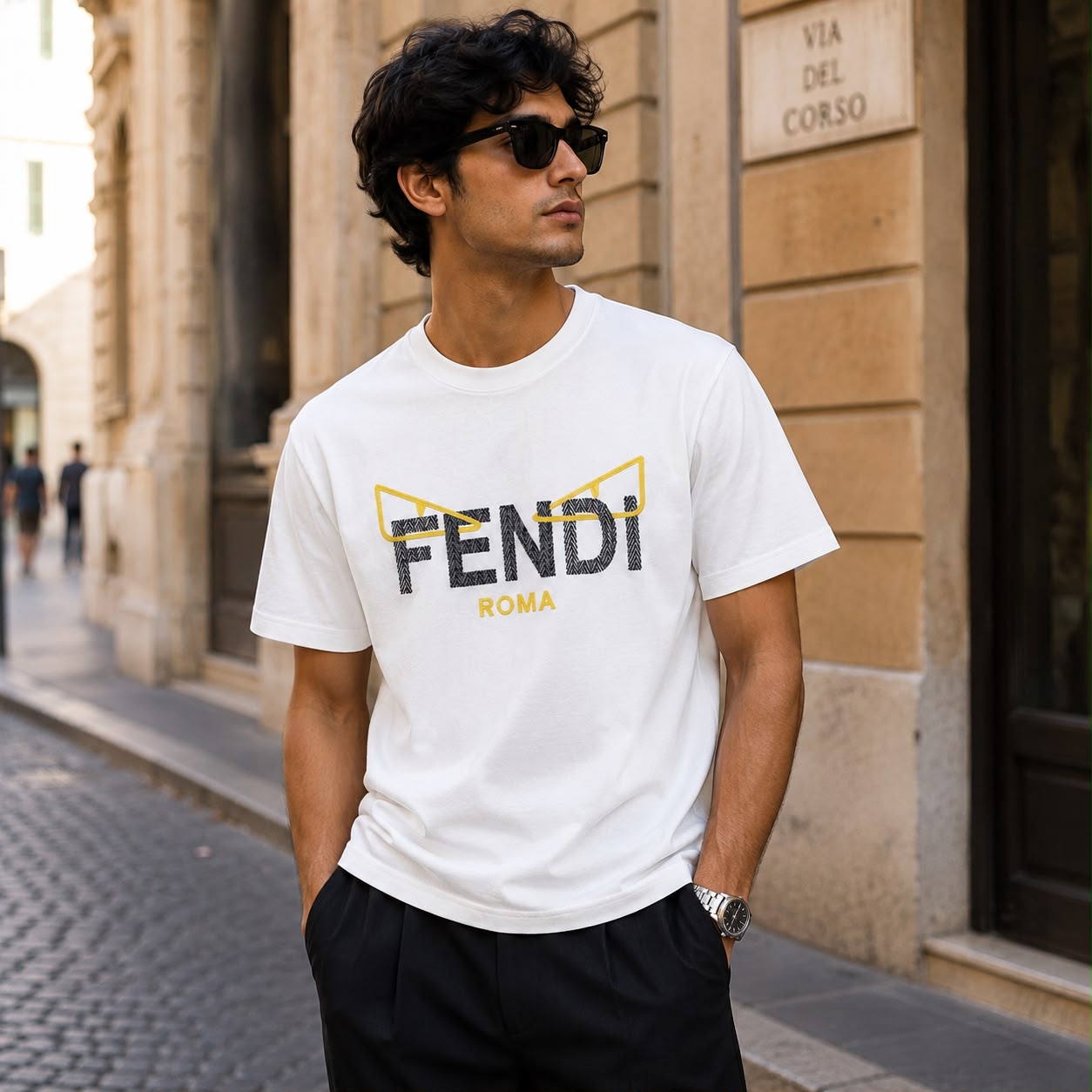 Fendi Roma White Oversized Tshirt For Men