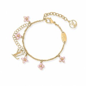 Van Cleef Alhambra White Marble & Silver Clover Gold Color Bracelet