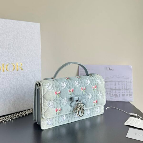 Dior My Dior Blue Embroidery Mini Sling Bag (With Box)