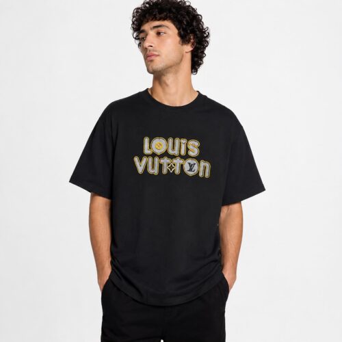 Louis Vuitton Bubble Letter Logo Black Color T-Shirt
