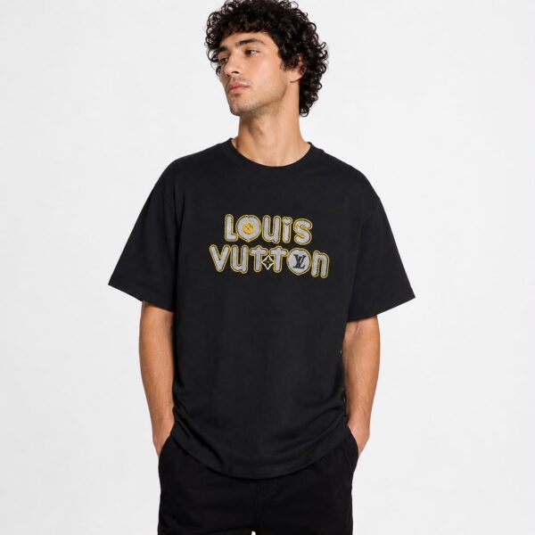 Louis Vuitton Bubble Letter Logo Black Color T-Shirt