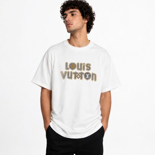 Louis Vuitton Bubble Letter Logo White Color T-Shirt