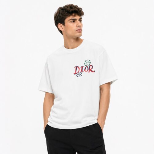 Dior Floral Brush Logo White T-Shirt