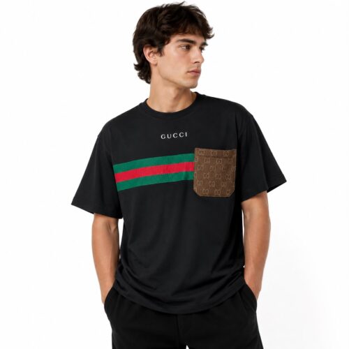 Gucci GG Monogram Pocket Black Color T-Shirt