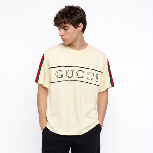 ucci Heritage Web Stripe Ivory Color T-Shirt