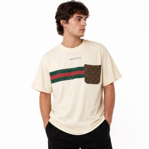 Gucci GG Monogram Pocket Ivory Color T-Shirt
