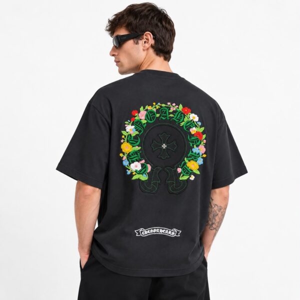 Chrome Hearts Cemetery Floral Horseshoe Black T-Shirt