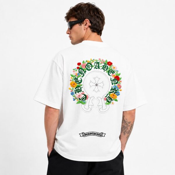 Chrome Hearts Cemetery Floral Horseshoe White T-Shirt