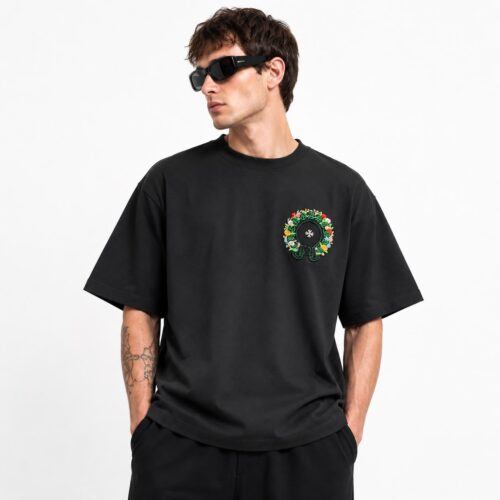Chrome Hearts Cemetery Floral Horseshoe Black T-Shirt