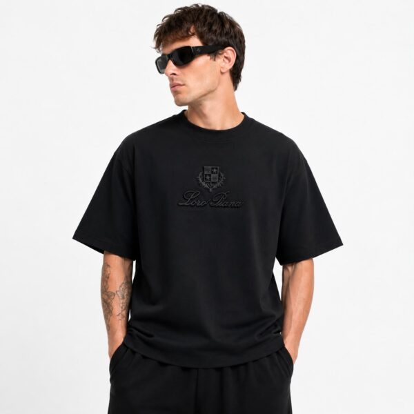 Loro Piana Embossed Crest Logo Black T-Shirt