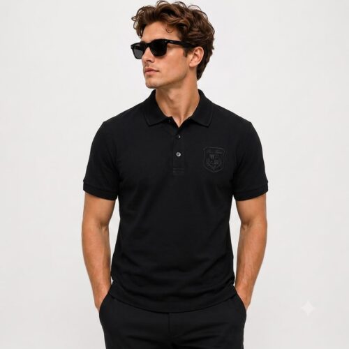 Loro Piana Embossed Crest Black Polo TShirt