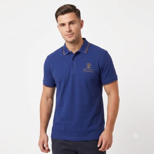 Brunello Cucinelli Contrast Trim Polo TShirt – Royal Blue