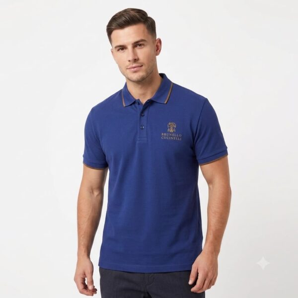 Brunello Cucinelli Contrast Trim Polo TShirt – Royal Blue