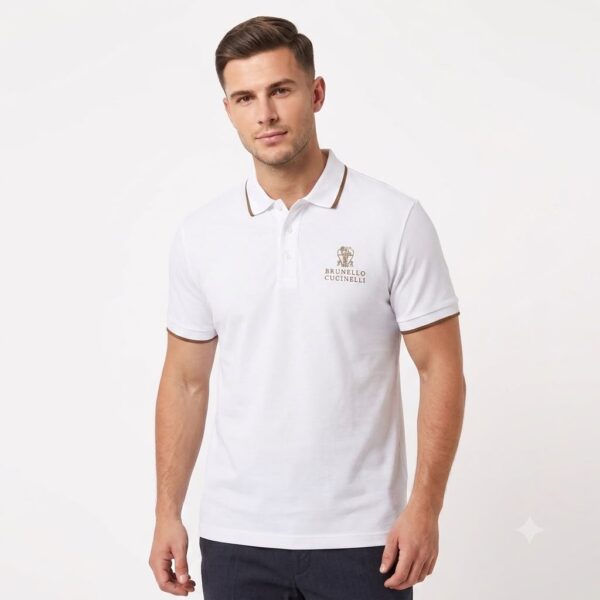 Brunello Cucinelli Contrast Trim Polo TShirt – White